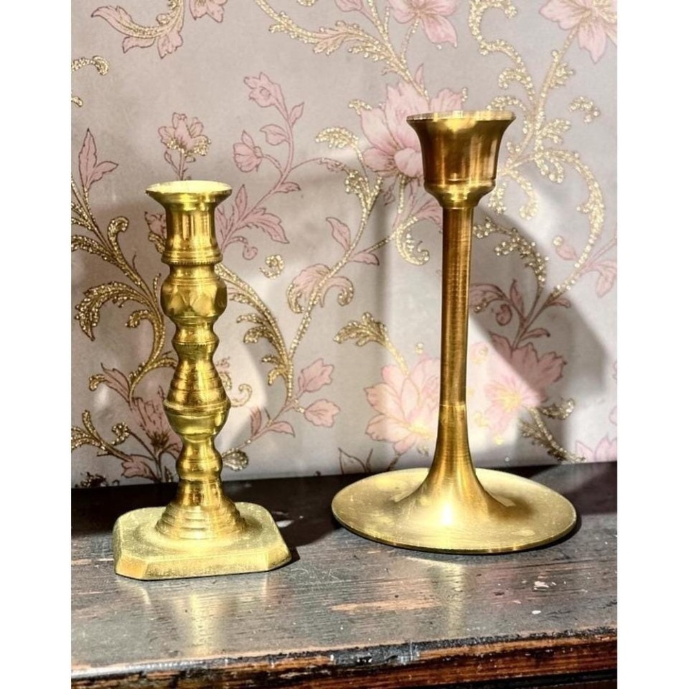 set of Vintage Brass Candlestick Holders 4" & 5" Mid Century Modern Taper Decor